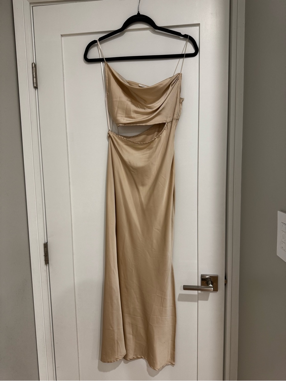 12th Tribe Beige Strapless Cutout Slip Maxi Dress